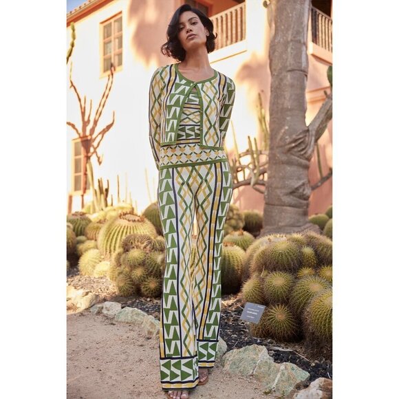 Misa Los Angeles Rialta Pants in Limoncello Geo Large New Womens Knit Trousers - Picture 11 of 14